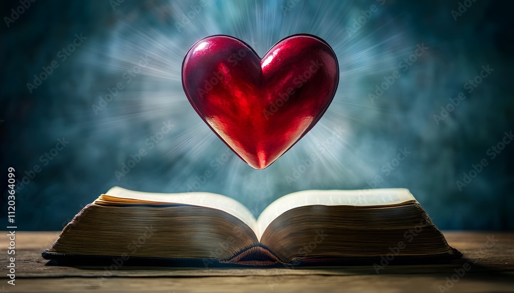 Inspirational Heart Rising Above an Open Book Symbolizing Knowledge, Love, and Enlightenment, Perfect for Creative Projects and Inspirational Concepts Inspirational Heart Rising Above an Open Book Symbolizing Knowledge, Love, and Enlightenment, Perfect for Creative Projects and Inspirational Concepts