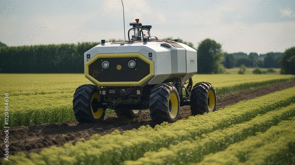 Obraz premium A photo of a GPS-guided tractor in a field.