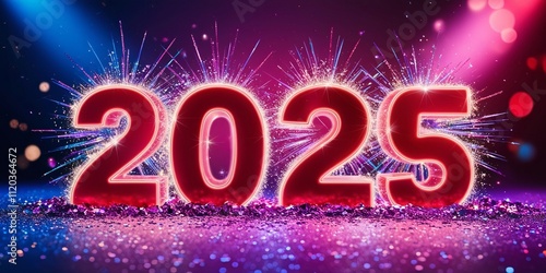 Happy New Year 2025 Celebration Banner. Festive New Year celebration. Golden light bokeh. Party design. Holiday card. Happy new year. Night event.