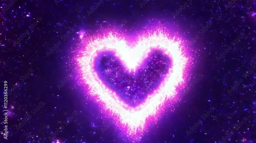 A glowing heart surrounded by purple flames, radiating energy an abstract representation of love and passion for Valentine's Day. A glowing heart surrounded by purple flames, radiating energy an abstract representation of love and passion for Valentine's Day.