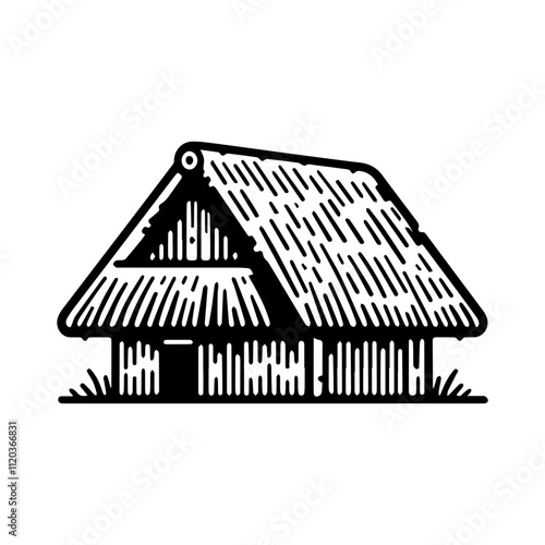 Simple Vector Icon of a Thatched Roofs – Logo Design Illustration