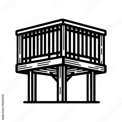 Simple Vector Icon of a Wooden Balconies – Logo Design Illustration