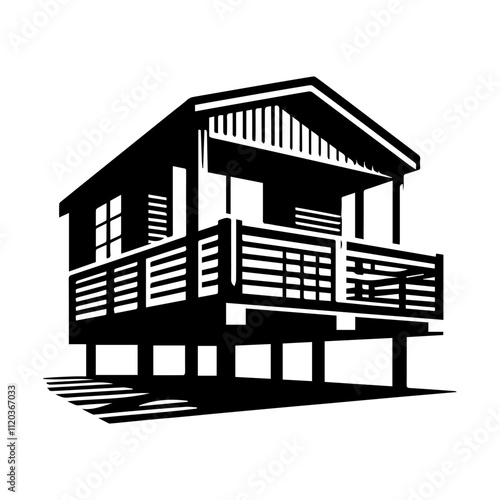 Simple Vector Icon of a Wooden Balconies – Logo Design Illustration