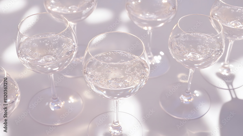 Sparkling Water in Elegant Wine Glasses on White Sparkling Water in Elegant Wine Glasses on White