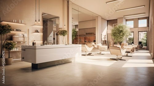 A photo of a hair salon reception area with stylish design