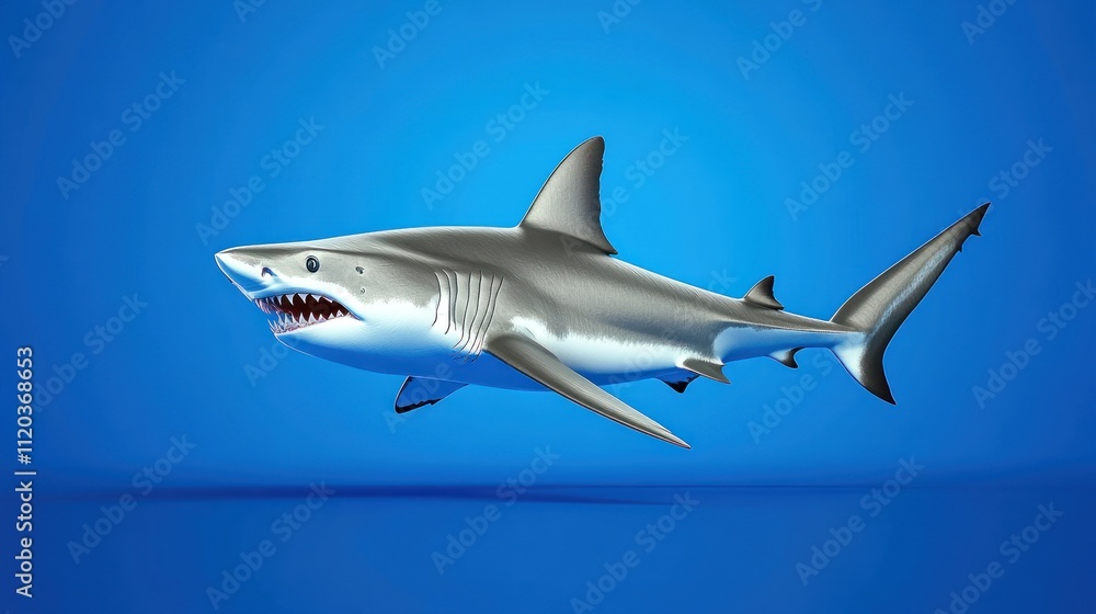 Fototapeta premium A realistic 3D rendering of a shark swimming in blue water.