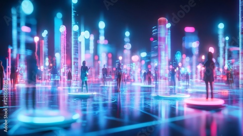 Wallpaper Mural Digital transformation event showcasing technology and people in a neon urban environment at night futuristic viewpoint Torontodigital.ca