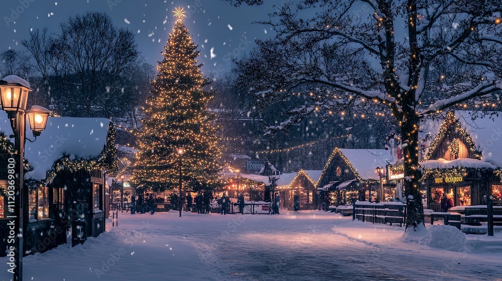 Enchanting Christmas Market in Snowy Winter Wonderland Enchanting Christmas Market in Snowy Winter Wonderland