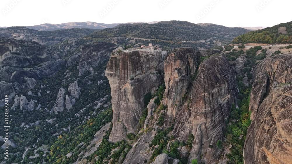 Aerial view of the stunning rock formations in Greece during sunset Aerial view of the stunning rock formations in Greece during sunset