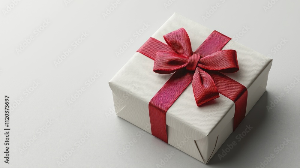 Elegant White Gift Box with Crimson Ribbon Bow Elegant White Gift Box with Crimson Ribbon Bow