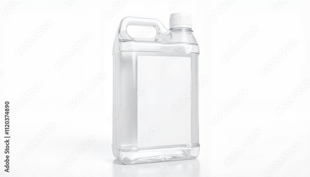 Clear bottle mockup with handle on white background for branding and product presentation concept Clear bottle mockup with handle on white background for branding and product presentation concept