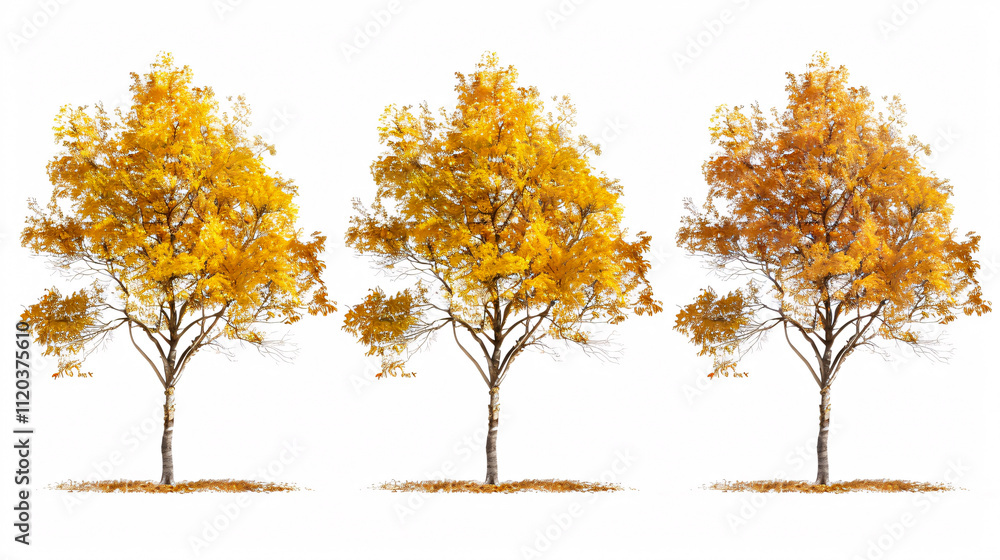 Golden Trumpet, Luxuriant, and Fraxinus Trees: Beautiful collection isolated on a white background. Golden Trumpet, Luxuriant, and Fraxinus Trees: Beautiful collection isolated on a white background.