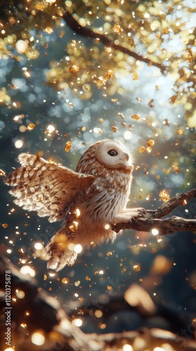 Majestic owl displaying wisdom enchanted forest nature magical atmosphere close-up view celestial symbolism photo