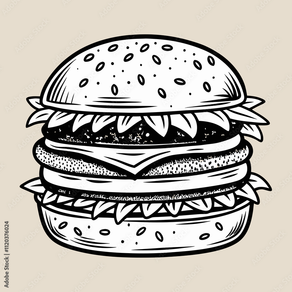A set of 4 black silhouette illustrations of burger icons. A set of 4 black silhouette illustrations of burger icons.