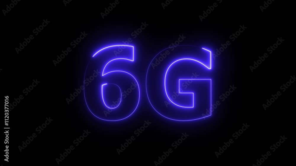 Neon glowing 6G mobile communication technology animation. 6G Network concept icon. 6G glowing neon text concept . Neon glowing 6G mobile communication technology animation. 6G Network concept icon. 6G glowing neon text concept .
