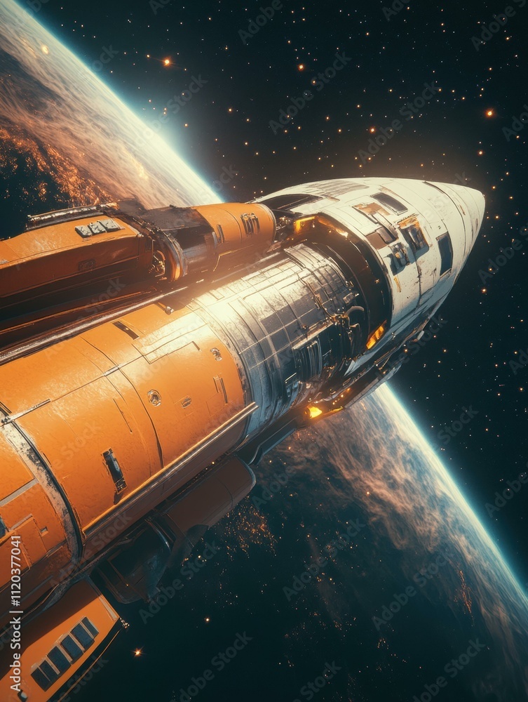 Spaceship orbiting a planet. AI. Spaceship orbiting a planet. AI.