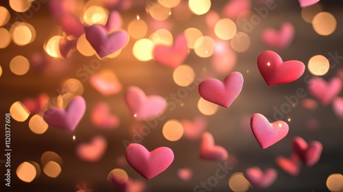 Sweetly colored hearts drift in a warm glow, evoking feelings of love and happiness during a joyful celebration or romantic event