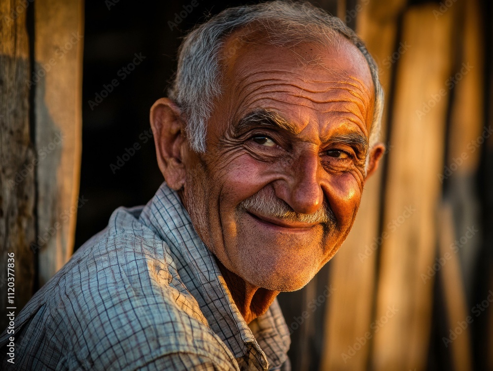 A gentle smile from a weathered face. AI. A gentle smile from a weathered face. AI.