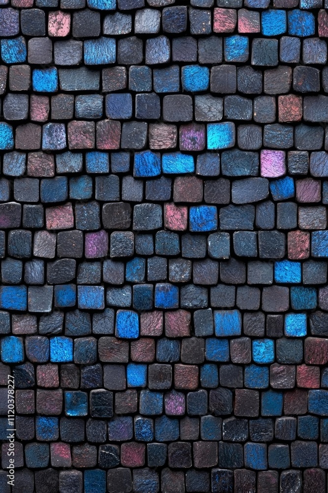 Black brick wall texture with blue neon light, brick surface for background. Free space for text. , isolated on white background,  , copy space, copy space for text,