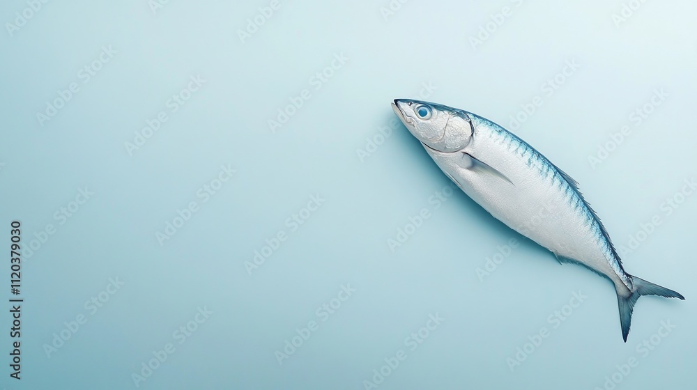 Mackerel displayed with striking blue and silver stripes on a smooth white background highlighting natural elegance and freshness in a minimal setting Mackerel displayed with striking blue and silver stripes on a smooth white background highlighting natural elegance and freshness in a minimal setting