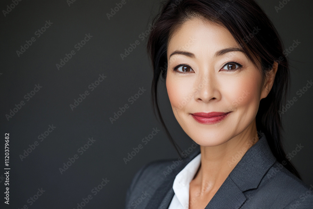Professional woman in business attire smiles confidently Professional woman in business attire smiles confidently