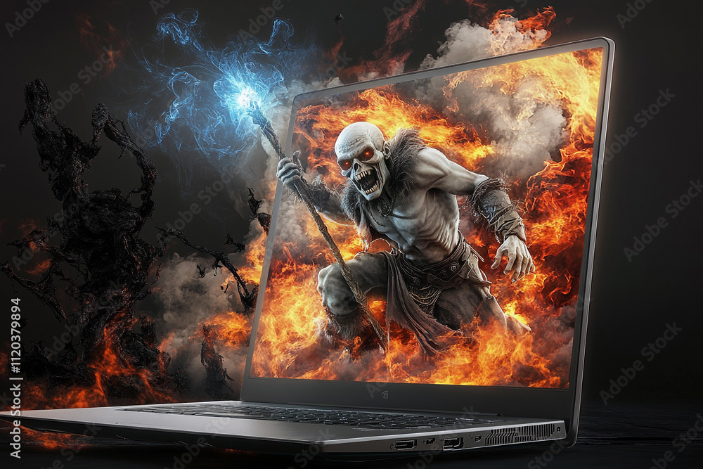 Obraz premium Spectacle of fantasy emerging from a laptop screen