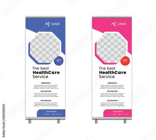 Healthcare and medical roll up design, standee banner template. Editable. vector file