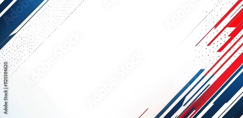Red, white, and blue background presentation design with diagonal lines of color, white space for text abstract background, flat geometric style, white background, red and blue stripes Generative AI