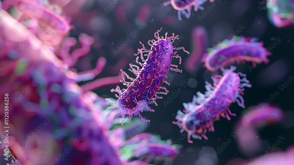 Closeup glimpse of vibrant bacteria drifting on a backdrop of subtle focus Closeup glimpse of vibrant bacteria drifting on a backdrop of subtle focus