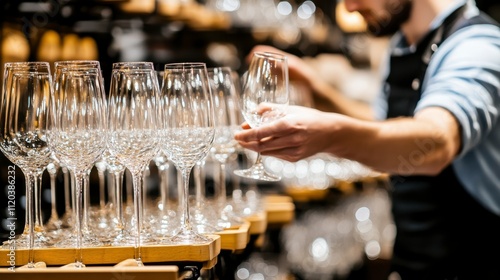 Inspecting Clean Glassware in Restaurant Setting
