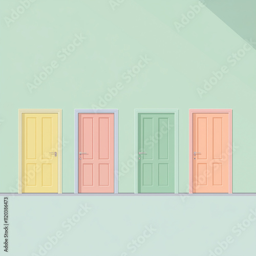 Colorful Doors on Pastel Background Representing Choices and Diversity