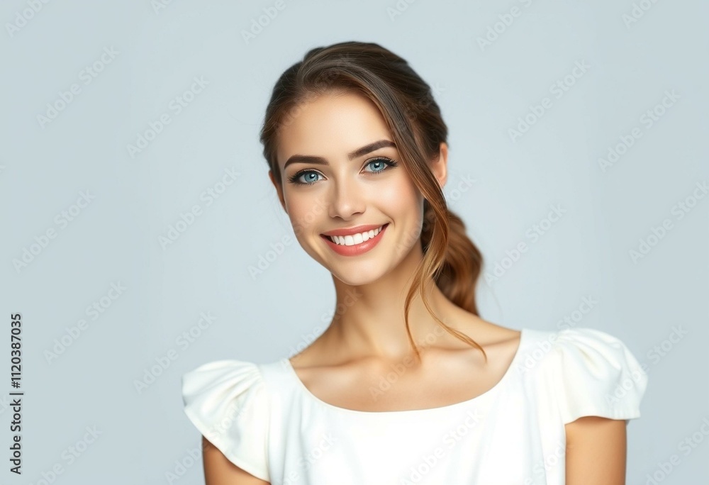 A portrait of a smiling young woman with bright blue eyes A portrait of a smiling young woman with bright blue eyes