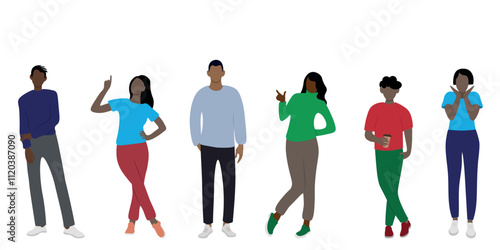 Young cheerful african american people posing, faceless illustration, flat style, isolate on white