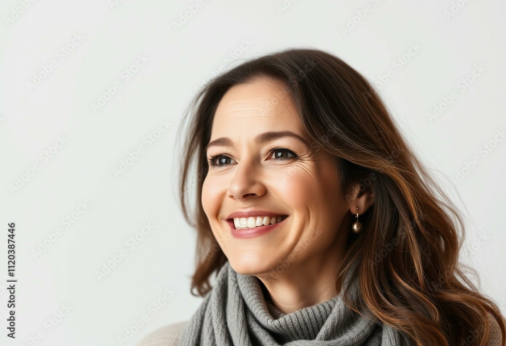 Serenely smiling middle-aged woman in a calm environment Serenely smiling middle-aged woman in a calm environment