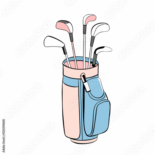 Stylized illustration of a golf bag with clubs on a white background for sports and recreational activities