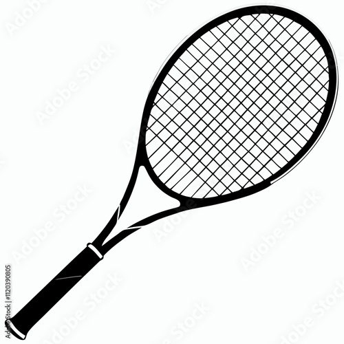 Black silhouette of a tennis racket on a white background for tennis and sports activities