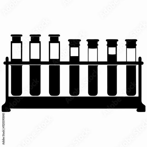 Black silhouette of a test tube rack with multiple test tubes for laboratory and scientific research