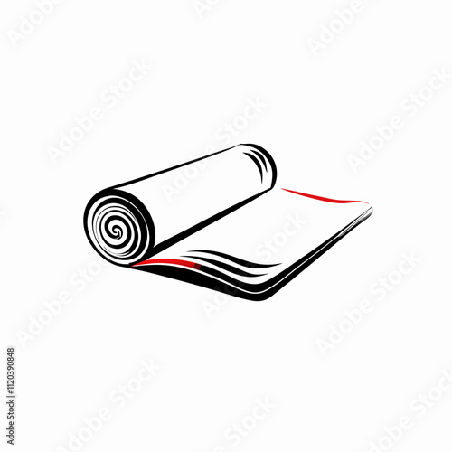 Simple yoga mat rolled in vector style with red edge detail, minimalist image for fitness app icons, wellness branding or home gym visuals. Concept: relaxation routine visuals, health-focused UI