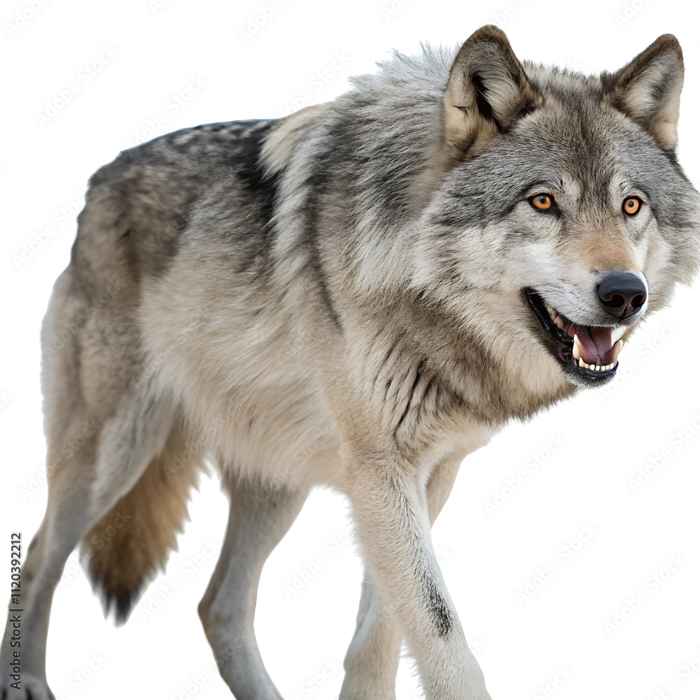 Fototapeta premium Wolf in Nature isolated on transparent background cutout, Png, Cutout