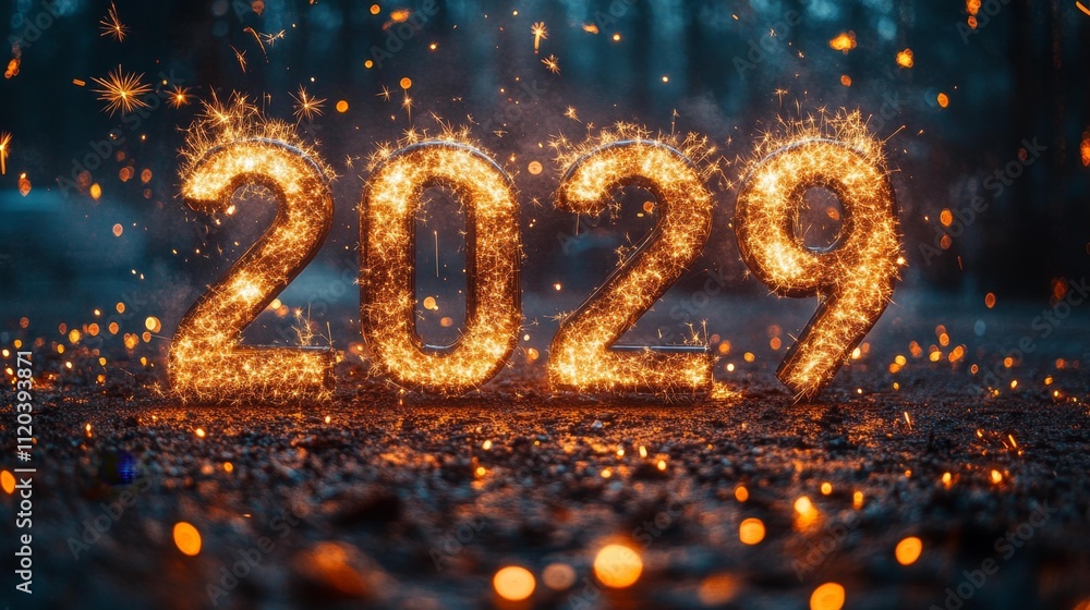 2029 Number Surrounded by Golden Stars and Fireworks. Generative AI 2029 Number Surrounded by Golden Stars and Fireworks. Generative AI