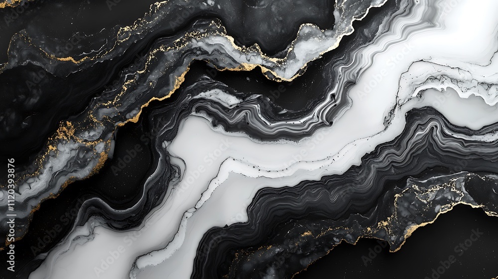 Swirling ink patterns in a monochrome marble design closeup Swirling ink patterns in a monochrome marble design closeup
