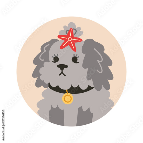 Festive Portrait of a Small Dog Wearing Star Christmas Decor