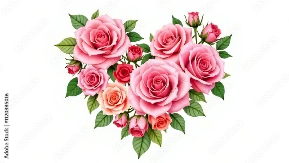 An illustration of a heart composed of various flowers peonies, tulip and roses and green leaves. Bright, elegant design,card, poster, wallpaper,valentine's day, love An illustration of a heart composed of various flowers peonies, tulip and roses and green leaves. Bright, elegant design,card, poster, wallpaper,valentine's day, love