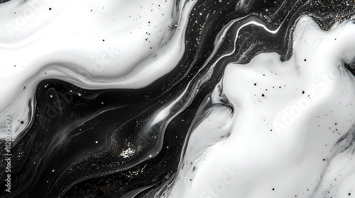 Marble ink liquid background with swirling black and white patterns closeup photo