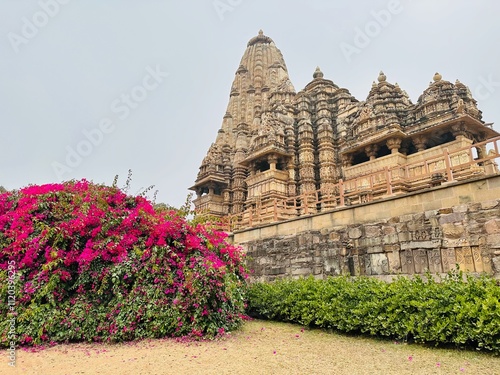 Khajuraho Temple with Flowers photo