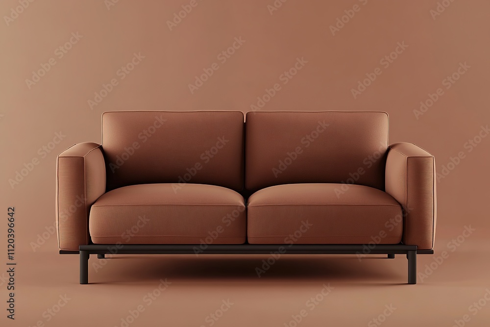 Modern brown sofa on beige background, minimalist design Modern brown sofa on beige background, minimalist design