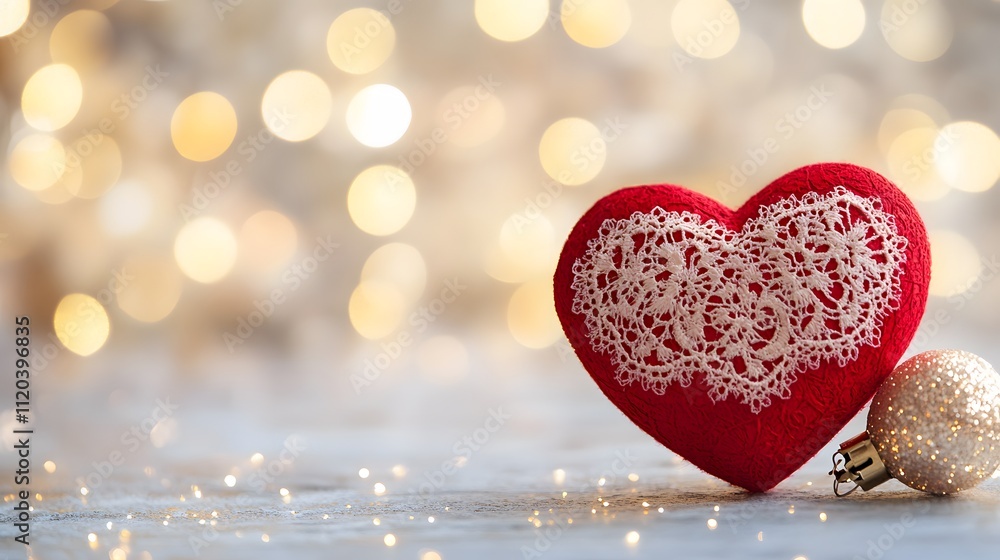 Red Heart Ornament With Lace Festive Decor Red Heart Ornament With Lace Festive Decor
