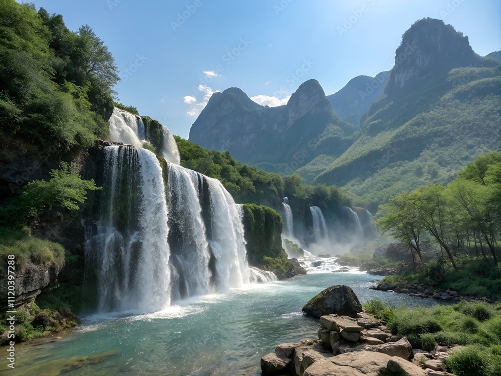 Fototapeta premium Scenic Waterfalls in a Mountain Landscape