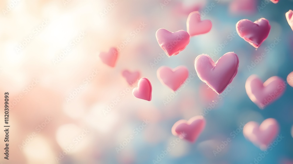 Pink Hearts Floating In A Soft Light Background Pink Hearts Floating In A Soft Light Background