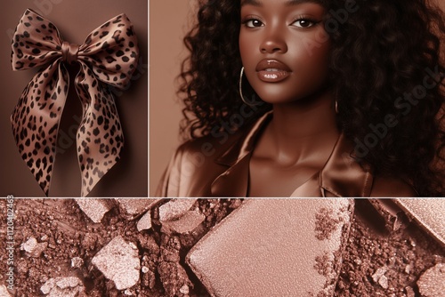 creative collage showcasing 2025 mocha brown color , brauty and fashion photo